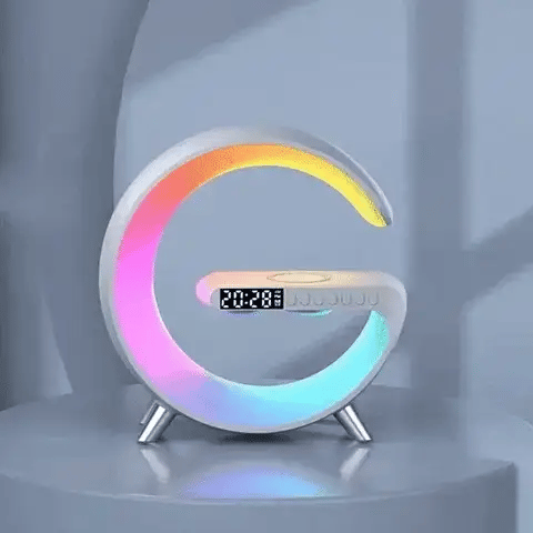G-Shaped RGB Light Table Lamp with Wireless Charger & Clock